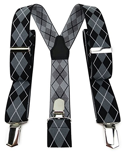 TigerTie Unisex Hosenträger in Y-Form mit 3 extra starken Clips - Farbe in schwarz grau silber kariert - hochwertige Verarbeitung - Breite 35 mm von TigerTie