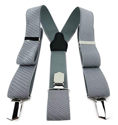 TigerTie Unisex Hosenträger in Y-Form mit 3 extra starken Clips - Farbe in silber einfarbig gestreift - hochwertige Verarbeitung - Breite 35 mm von TigerTie