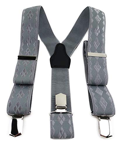 TigerTie Unisex Hosenträger in Y-Form mit 3 extra starken Clips - Farbe in silber grau einfarbig gemustert - hochwertige Verarbeitung - Breite 35 mm von TigerTie