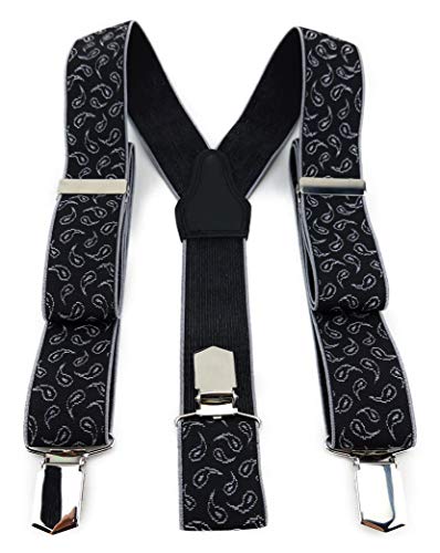 TigerTie Unisex Hosenträger in Y-Form mit 3 extra starken Clips - Farbe in silber schwarz Paisley gemustert - hochwertige Verarbeitung - Breite 35 mm von TigerTie