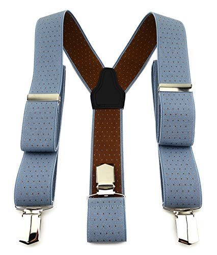 TigerTie Unisex Hosenträger in Y-Form mit 3 extra starken Clips - Farbe in taubenblau braun gepunktet - hochwertige Verarbeitung - Breite 35 mm von TigerTie