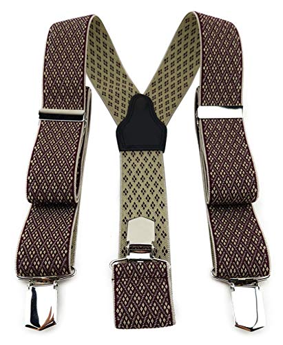 TigerTie Unisex Hosenträger in Y-Form mit 3 extra starken Clips - Farbe in weinrot beige gemustert - hochwertige Verarbeitung - Breite 35 mm von TigerTie