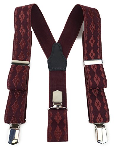 TigerTie Unisex Hosenträger in Y-Form mit 3 extra starken Clips - Farbe in weinrot bordeaux kariert - hochwertige Verarbeitung - Breite 35 mm von TigerTie