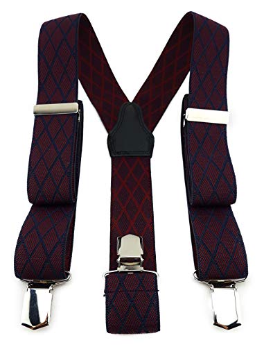 TigerTie Unisex Hosenträger in Y-Form mit 3 extra starken Clips - Farbe in weinrot marine kariert - hochwertige Verarbeitung - Breite 35 mm von TigerTie