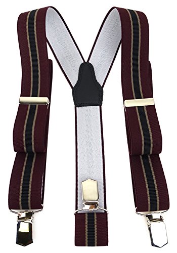 TigerTie Unisex Hosenträger in Y-Form mit 3 extra starken Clips - Farbe in weinrot schwarz braun gestreift - hochwertige Verarbeitung - Breite 35 mm von TigerTie