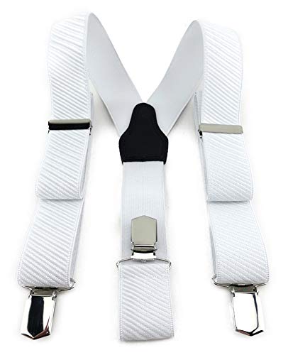 TigerTie Unisex Hosenträger in Y-Form mit 3 extra starken Clips - Farbe in weiss einfarbig gestreift - hochwertige Verarbeitung - Breite 35 mm von TigerTie
