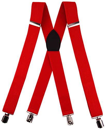 TigerTie breiter Herren Hosenträger mit 4 Clips in X-Form - Farbe rot - hochwertige Verarbeitung - elastisch längenverstellbar von TigerTie