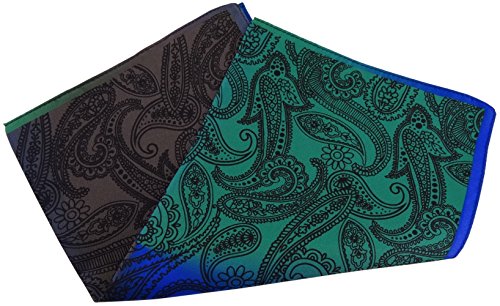 TigerTie feines Seideneinstecktuch in royal grün braun blau schwarz Paisley gemustert - Einstecktuch 100% Seide von TigerTie