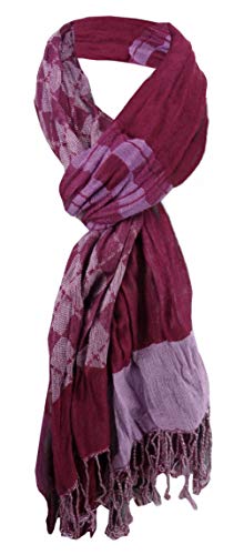 TigerTie gecrashter Schal bordeaux lila flieder Karomuster mit Fransen - Gr. 190 x 70 cm von TigerTie