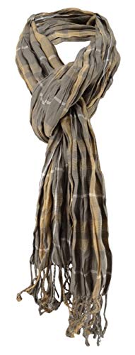 TigerTie gecrashter Schal in khaki grau kariert mit Fransen - Schal Gr. 180 x 50 cm von TigerTie