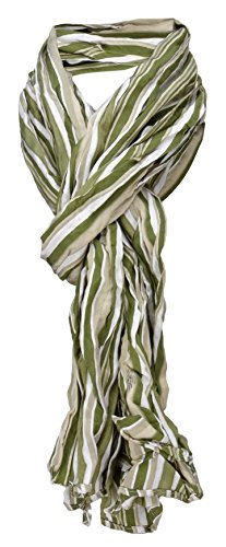 TigerTie gecrashter Schal in olive grün grau gold gestreift - Gr. 180 x 50 cm von TigerTie
