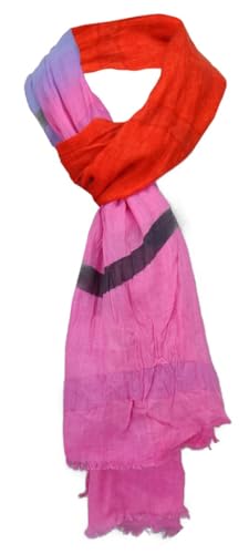 TigerTie - gecrashter Schal in pink rot lila schwarz gestreift mit kl. Fransen - Gr. 180 x 50 cm von TigerTie