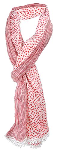 TigerTie gecrashter Schal in rot grau weiss gestreift gepunktet gemustert - Gr. 180 x 50 cm von TigerTie