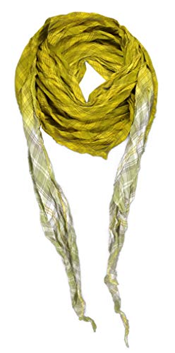 TigerTie gecrashtes Dreieckstuch - senfgelb olive grau braun kariert mit gefransten Ecken von TigerTie