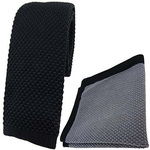TigerTie hochwertige Strickkrawatte + Strickeinstecktuch in schwarz grau einfarbig Uni TigerTie hochwertige Strickkrawatte + Strickeinstecktuch in schwarz grau einfarbig Uni von TigerTie