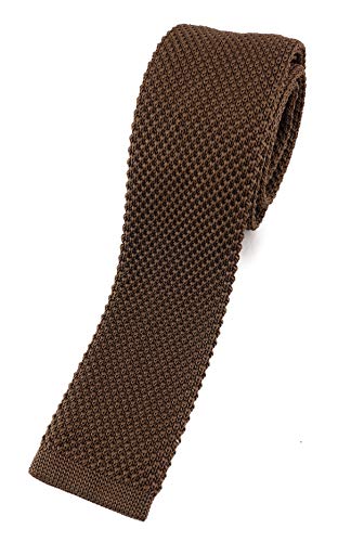 TigerTie hochwertige Strickkrawatte in braun mittelbraun einfarbig Uni - Modischer Look durch gerade abgeschnittene Unterseite von TigerTie