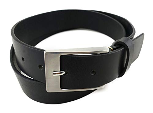 TigerTie hochwertiger Herren Wasserbüffelledergürtel (Vollleder) in schwarz, Schnalle in Silber, Gürtel ist kürzbar - 35 mm breit, Bundweite 110 cm von TigerTie