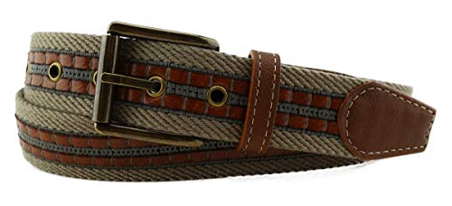 TigerTie hochwertiger Stoffgürtel mit Edelstahl Schnalle und echt Leder Applikationen in beige grau graubeige gemustert. Gürtelbreite 35 mm, Bundweite 110 cm TigerTie hochwertiger Stoffgürtel mit Edelstahl Schnalle und echt Leder Applikationen in beige grau graubeige gemustert. Gürtelbreite 35 mm, Bundweite 110 cm von TigerTie