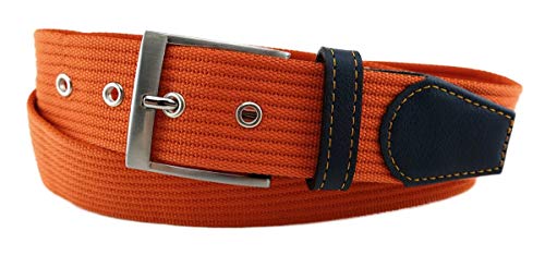 TigerTie hochwertiger Stoffgürtel mit Edelstahl Schnalle und echt Leder Applikationen in orange tieforange einfarbig. Gürtelbreite 40 mm, Bundweite 100 cm von TigerTie