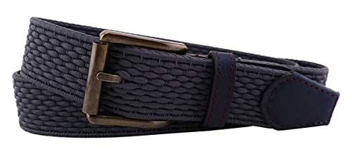 TigerTie hochwertiger Stretchgürtel mit Edelstahl Schnalle und echt Leder Applikationen grau dunkelgrau einfarbig. Gürtelbreite 35 mm, Bundweite 110 cm von TigerTie