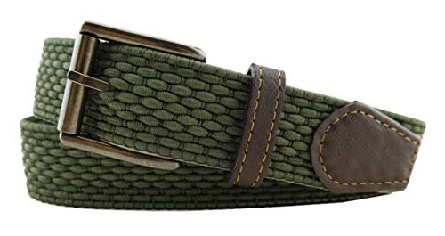 TigerTie hochwertiger Stretchgürtel mit Edelstahl Schnalle und echt Leder Applikationen grün oliv einfarbig. Gürtelbreite 35 mm, Bundweite 120 cm TigerTie hochwertiger Stretchgürtel mit Edelstahl Schnalle und echt Leder Applikationen grün oliv einfarbig. Gürtelbreite 35 mm, Bundweite 120 cm von TigerTie