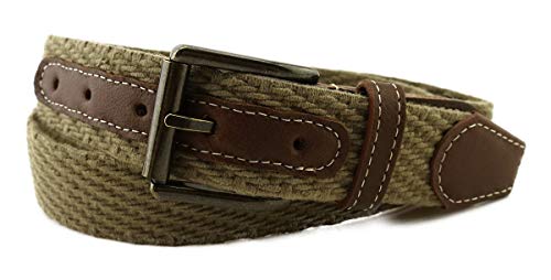 TigerTie hochwertiger Stretchgürtel mit Edelstahl Schnalle und echt Leder Applikationen in beige braunbeige einfarbig. Gürtelbreite 35 mm, Bundweite 90 cm von TigerTie