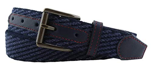 TigerTie hochwertiger Stretchgürtel mit Edelstahl Schnalle und echt Leder Applikationen in blau dunkelblau einfarbig. Gürtelbreite 35 mm, Bundweite 100 cm von TigerTie