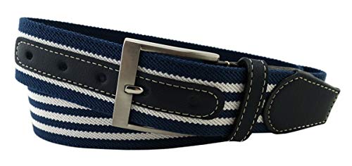 TigerTie hochwertiger Stretchgürtel mit Edelstahl Schnalle und echt Leder Applikationen in blau dunkelblau weiß gestreift. Gürtelbreite 40 mm, Bundweite 100 cm TigerTie hochwertiger Stretchgürtel mit Edelstahl Schnalle und echt Leder Applikationen in blau dunkelblau weiß gestreift. Gürtelbreite 40 mm, Bundweite 100 cm von TigerTie