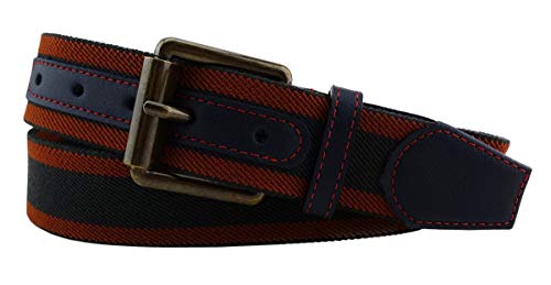 TigerTie hochwertiger Stretchgürtel mit Edelstahl Schnalle und echt Leder Applikationen in braun rotbraun schwarz gestreift. Gürtelbreite 40 mm, Bundweite 90 cm von TigerTie