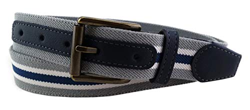 TigerTie hochwertiger Stretchgürtel mit Edelstahl Schnalle und echt Leder Applikationen in grau silber blau weiß gestreift. Gürtelbreite 35 mm, Bundweite 90 cm TigerTie hochwertiger Stretchgürtel mit Edelstahl Schnalle und echt Leder Applikationen in grau silber blau weiß gestreift. Gürtelbreite 35 mm, Bundweite 90 cm von TigerTie