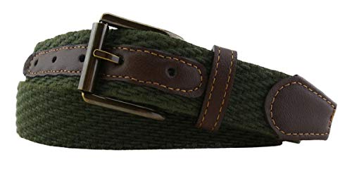 TigerTie hochwertiger Stretchgürtel mit Edelstahl Schnalle und echt Leder Applikationen in grün dunkelgrün einfarbig. Gürtelbreite 35 mm, Bundweite 100 cm von TigerTie