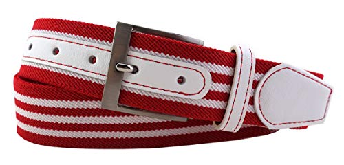 TigerTie hochwertiger Stretchgürtel mit Edelstahl Schnalle und echt Leder Applikationen in rot weiß gestreift. Gürtelbreite 40 mm, Bundweite 100 cm TigerTie hochwertiger Stretchgürtel mit Edelstahl Schnalle und echt Leder Applikationen in rot weiß gestreift. Gürtelbreite 40 mm, Bundweite 100 cm von TigerTie