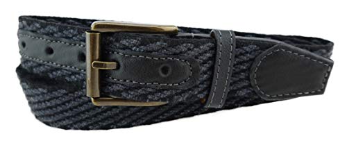 TigerTie hochwertiger Stretchgürtel mit Edelstahl Schnalle und echt Leder Applikationen in schwarz anthrazit einfarbig. Gürtelbreite 35 mm, Bundweite 90 cm von TigerTie