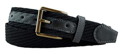 TigerTie hochwertiger Stretchgürtel mit Edelstahl Schnalle und echt Leder Applikationen in schwarz einfarbig. Gürtelbreite 35 mm, Bundweite 100 cm von TigerTie