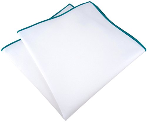 TigerTie - hochwertiges Baumwoll Einstecktuch in weiss mit türkisen Rand - Einstecktuch 31 x 31 cm von TigerTie