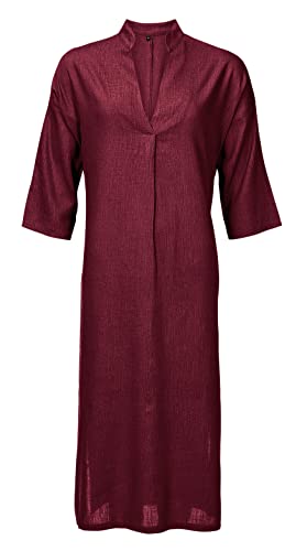 TigerTie - hochwertiges Leinenkleid Knielang mit V-Ausschnitt, Kellerfalte vorne, seitlich geschlitzt und seitlichen Schlupftaschen in Bordeaux einfarbig-Uni - Kleidergröße S von TigerTie