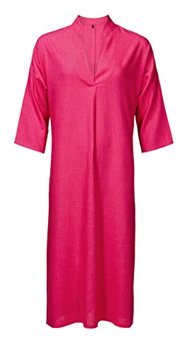 TigerTie - hochwertiges Leinenkleid Knielang mit V-Ausschnitt, Kellerfalte vorne, seitlich geschlitzt und seitlichen Schlupftaschen in Magenta einfarbig-Uni - Kleidergröße XL von TigerTie