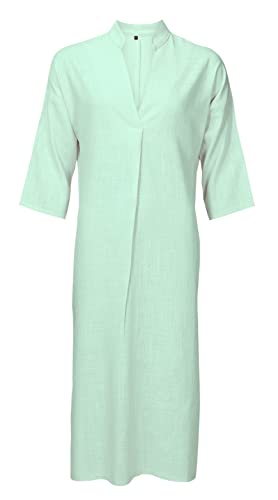 TigerTie - hochwertiges Leinenkleid Knielang mit V-Ausschnitt, Kellerfalte vorne, seitlich geschlitzt und seitlichen Schlupftaschen in Mint einfarbig-Uni - Kleidergröße XL von TigerTie