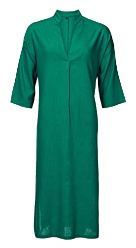 TigerTie - hochwertiges Leinenkleid Knielang mit V-Ausschnitt, Kellerfalte vorne, seitlich geschlitzt und seitlichen Schlupftaschen in Petrol einfarbig-Uni - Kleidergröße XL von TigerTie