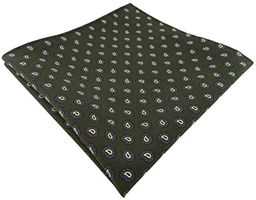 TigerTie hochwertiges handrolliertes Designer Seideneinstecktuch in grün blau gold schwarz Paisley gemustert - Einstecktuch 100% Seide von TigerTie