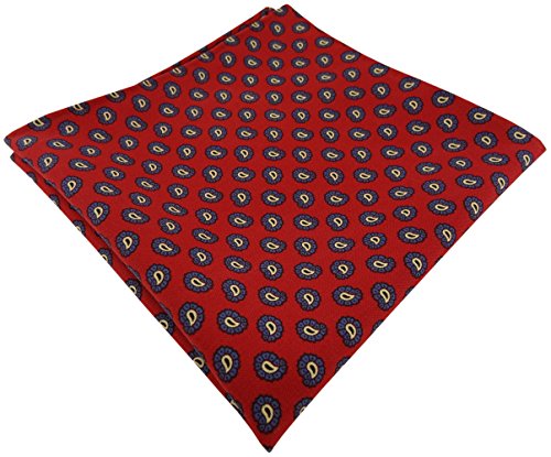 TigerTie hochwertiges handrolliertes Designer Seideneinstecktuch in rot blau gold schwarz Paisley gemustert - Einstecktuch 100% Seide von TigerTie