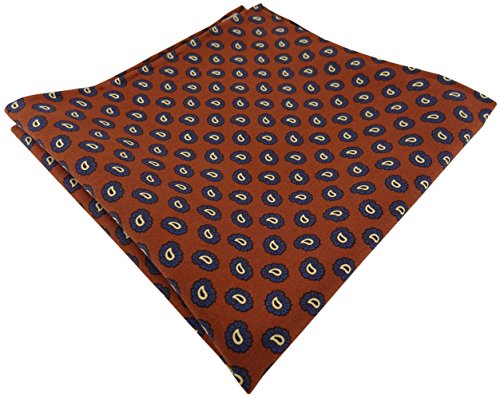 TigerTie hochwertiges handrolliertes Designer Seideneinstecktuch in rust braun blau gold schwarz Paisley gemustert - Einstecktuch 100% Seide von TigerTie