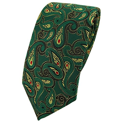 TigerTie - modische Designer Krawatte in grün rot gold schwarz Paisley gemustert - 7 cm Krawattenbreite von TigerTie