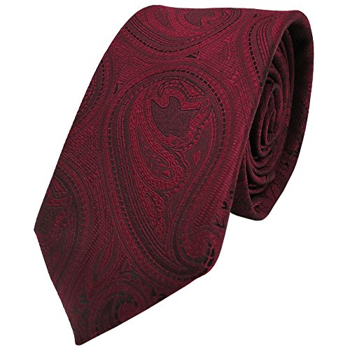 TigerTie - modische Designer Krawatte in rot weinrot schwarz Paisley gemustert - 7 cm Krawattenbreite von TigerTie