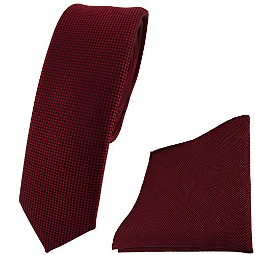 TigerTie schmale Designer Krawatte Designer Einstecktuch in dunkelrot bordeaux fein gepunktet - Breite 4,5 cm von TigerTie