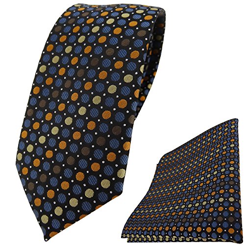 TigerTie - schmale Designer Krawatte Designer Einstecktuch in braun blau gold orange silber schwarz gepunktet TigerTie - schmale Designer Krawatte Designer Einstecktuch in braun blau gold orange silber schwarz gepunktet von TigerTie