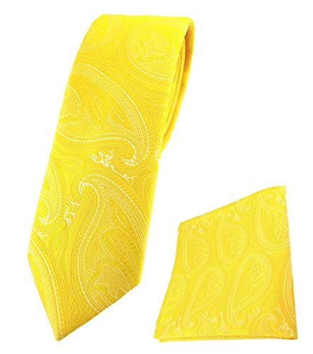 TigerTie schmale Designer Krawatte Designer Einstecktuch in gelb zitronengelb silber Paisley gemustert - Krawattenbreite 6 cm TigerTie schmale Designer Krawatte Designer Einstecktuch in gelb zitronengelb silber Paisley gemustert - Krawattenbreite 6 cm von TigerTie