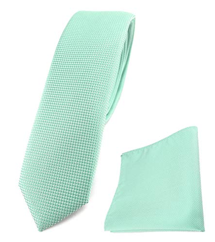 TigerTie schmale Designer Krawatte Designer Einstecktuch in mint fein gepunktet - Breite 4,5 cm von TigerTie