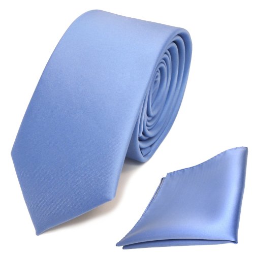 TigerTie - schmale Designer Krawatte Einstecktuch in blau hellblau einfarbig uni TigerTie - schmale Designer Krawatte Einstecktuch in blau hellblau einfarbig uni von TigerTie