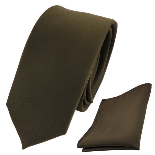 TigerTie - schmale Designer Krawatte Einstecktuch in grün flaschengrün einfarbig uni von TigerTie